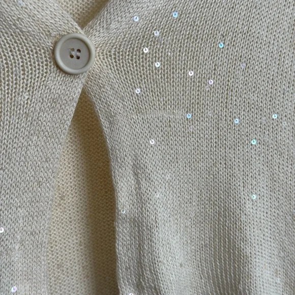 $2.2k Brunello Cucinelli Cream silk Sequin knit cardigan Italy lightweight shawl